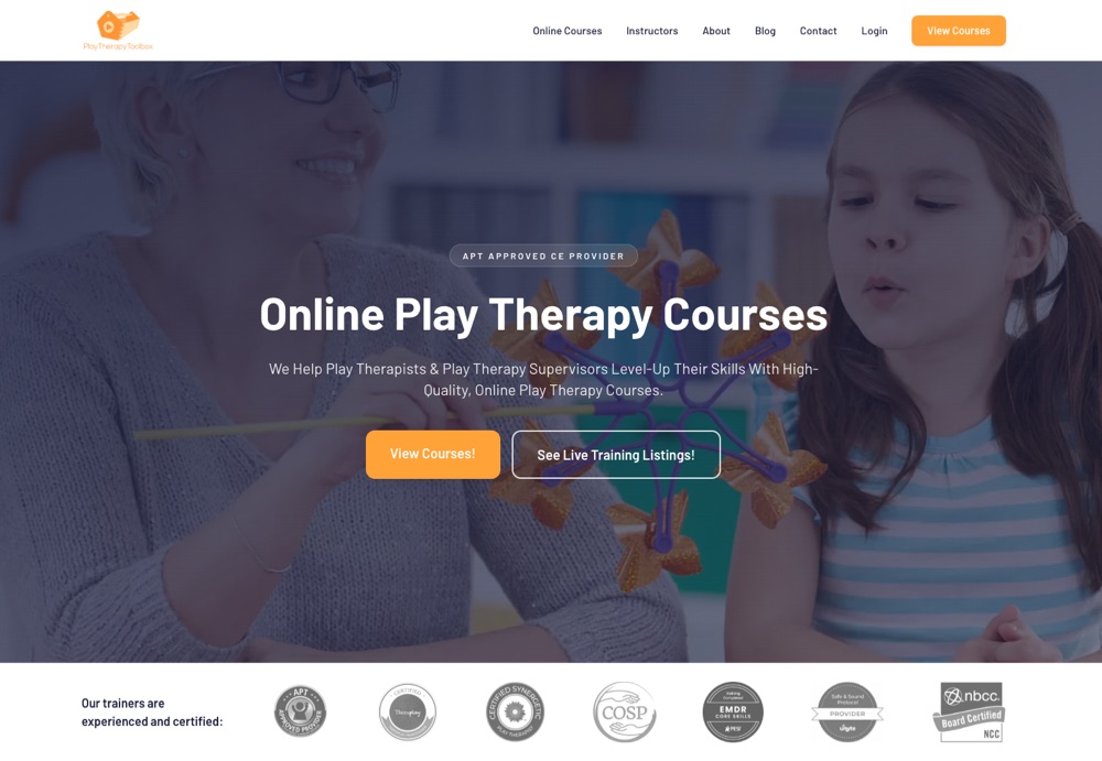 The redesigned Play Therapy Toolbox website built on TheraSaaS