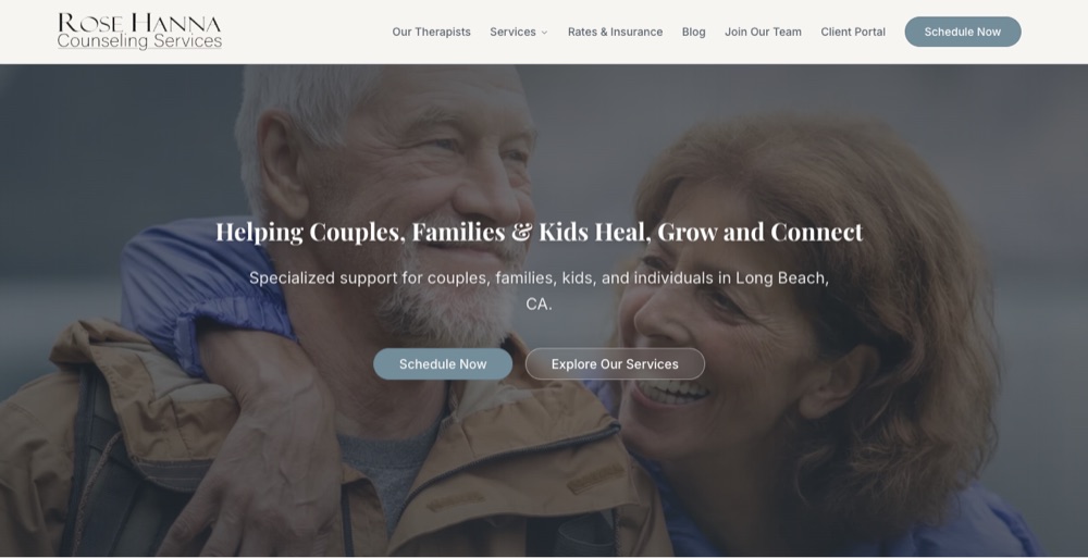 The redesigned Rose Hanna therapy practice website built on TheraSaaS